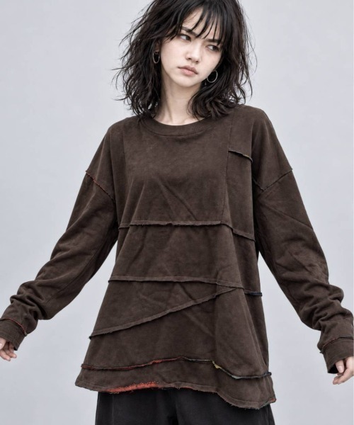 KAMINARI_TOKIO（カミナリトキオ）の「ムラ染裏毛切替プルオーバー（Tシャツ/カットソー・レディース・ブラウン/ブラック・FREE）」の15枚目の写真