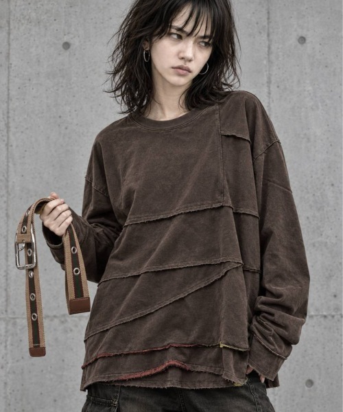KAMINARI_TOKIO（カミナリトキオ）の「ムラ染裏毛切替プルオーバー（Tシャツ/カットソー・レディース・ブラウン/ブラック・FREE）」の19枚目の写真