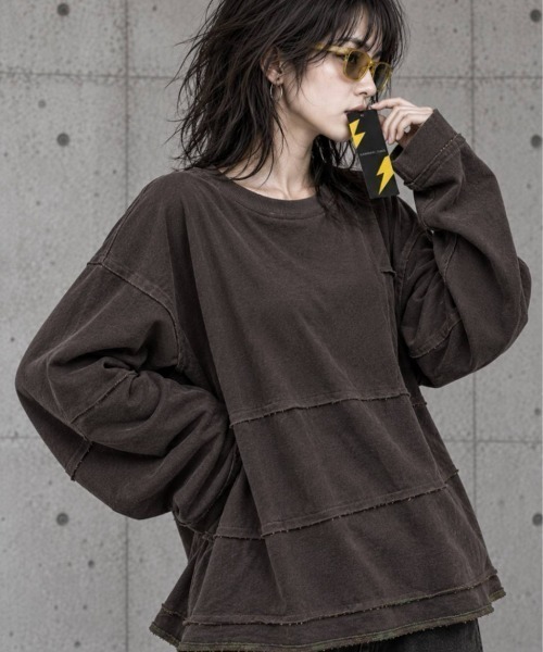 KAMINARI_TOKIO（カミナリトキオ）の「ムラ染裏毛切替プルオーバー（Tシャツ/カットソー・レディース・ブラウン/ブラック・FREE）」の16枚目の写真