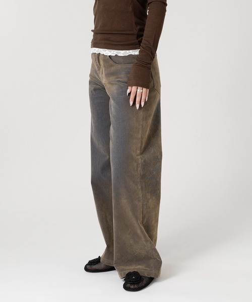 forget-me-nots(フォーゲットミーノッツ)の「FLOCKED DENIM PANTS FMN-26AW-PT002(その他パンツ・レディース・カーキ/バーガンディー・SMALL/MEDIUM)」の3枚目の写真