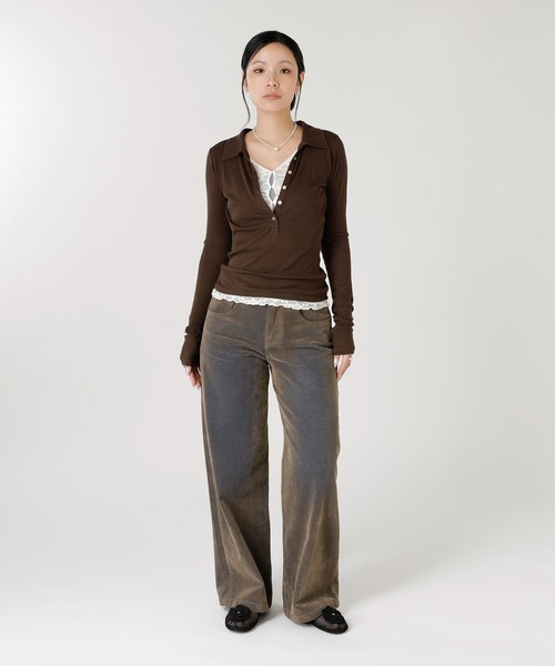 forget-me-nots(フォーゲットミーノッツ)の「FLOCKED DENIM PANTS FMN-26AW-PT002(その他パンツ・レディース・カーキ/バーガンディー・SMALL/MEDIUM)」の14枚目の写真