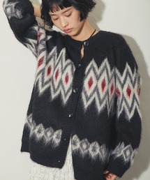 モヘアライクダイヤ柄ニットカーディガン