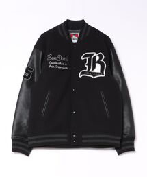 【BEN DAVIS/ベンデイビス】【アメカジのボトムスに合わせやすいサイズ感にリニューアル】フェイクメルトンスタジャン フェイクレザー 薄中綿入り ワッペン カジュアル ストリート ユニセックス