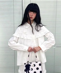 ケープ風フリル襟ブラウス レディース 長袖 前ボタン ガーリー