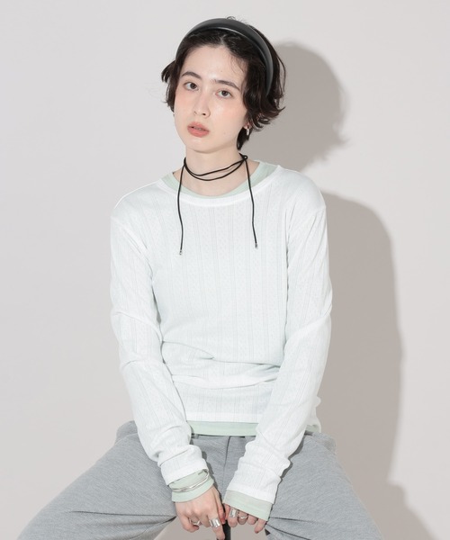 GEORGE'S(ジョージズ)の「アイレットロンT(Tシャツ/カットソー・レディース・オフホワイト/ブラック/グレー/オレンジ・FREE)」の2枚目の写真