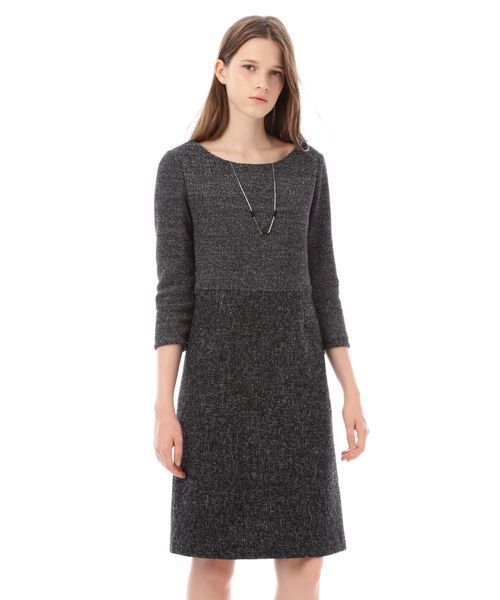 22 OCTOBRE（ヴァンドゥ－オクトーブル）の「ニットドッキングツィードワンピース【セットアップ対応商品】　（ワンピース・レディース・ブラック/ベージュ・38/36/40）」の2枚目の写真