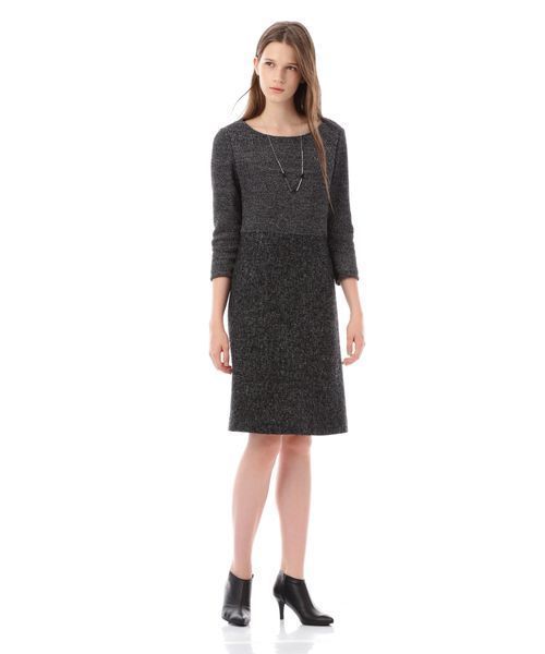22 OCTOBRE（ヴァンドゥ－オクトーブル）の「ニットドッキングツィードワンピース【セットアップ対応商品】　（ワンピース・レディース・ブラック/ベージュ・38/36/40）」の3枚目の写真