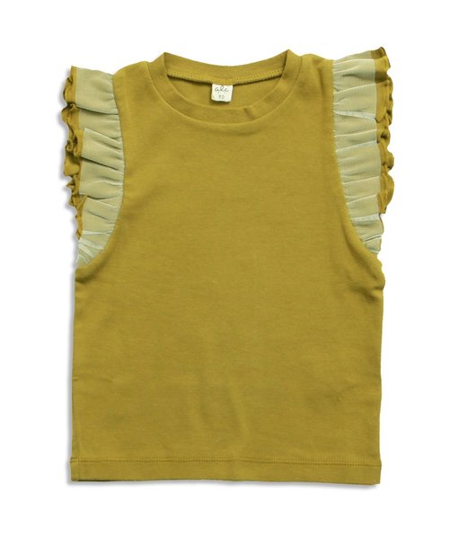 apres les cours（アプレレクール）の「袖フリルＴシャツ（Tシャツ/カットソー・キッズ・ミント/ネイビー/オフホワイト/グレー/オリーブ/ピンク・140/110/130/90/80/100/120）」の4枚目の写真