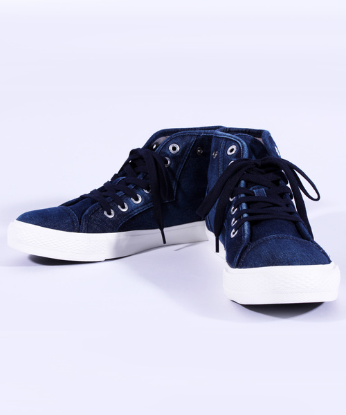 ８(eight)（エイト）の「デニム ハイカット ホワイトスニーカー（スニーカー・メンズ・ブラック/ホワイト/インディゴブルー・28.0cm/25.5cm/27.0cm/26.0cm/25.0cm/26.5cm）」の3枚目の写真
