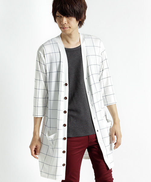 MONO-MART（モノマート）の「T/R ロング カーディガン ワイド(3/4スリーブ)（カーディガン/ボレロ・メンズ・ホワイト系その他/ブラック/グレー系その他/ブラウン系その他/オリーブ/ライトブルー/グレー系その他2/ネイビー/ブルー系その他/ラベンダー/ワイン・FREE）」の2枚目の写真