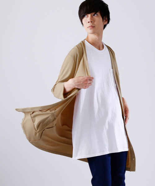 MONO-MART（モノマート）の「T/R ロング カーディガン ワイド(3/4スリーブ)（カーディガン/ボレロ・メンズ・ホワイト系その他/ブラック/グレー系その他/ブラウン系その他/オリーブ/ライトブルー/グレー系その他2/ネイビー/ブルー系その他/ラベンダー/ワイン・FREE）」の6枚目の写真