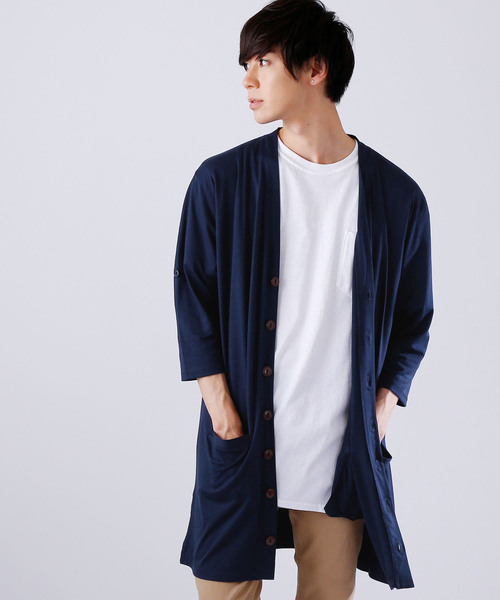 MONO-MART（モノマート）の「T/R ロング カーディガン ワイド(3/4スリーブ)（カーディガン/ボレロ・メンズ・ホワイト系その他/ブラック/グレー系その他/ブラウン系その他/オリーブ/ライトブルー/グレー系その他2/ネイビー/ブルー系その他/ラベンダー/ワイン・FREE）」の9枚目の写真