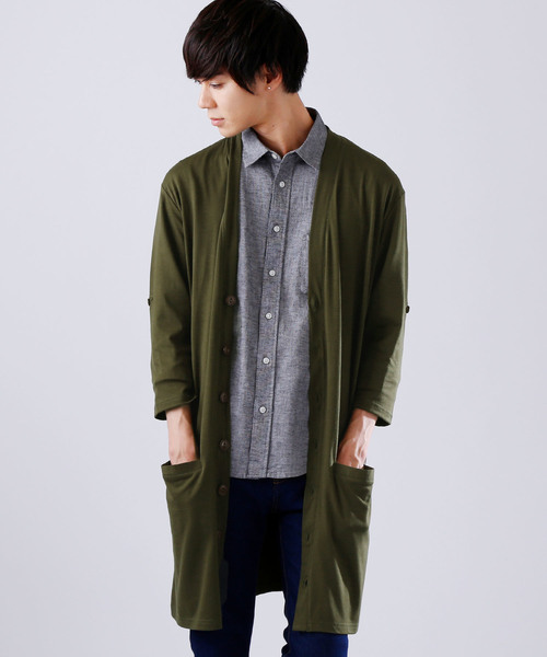 MONO-MART（モノマート）の「T/R ロング カーディガン ワイド(3/4スリーブ)（カーディガン/ボレロ・メンズ・ホワイト系その他/ブラック/グレー系その他/ブラウン系その他/オリーブ/ライトブルー/グレー系その他2/ネイビー/ブルー系その他/ラベンダー/ワイン・FREE）」の7枚目の写真