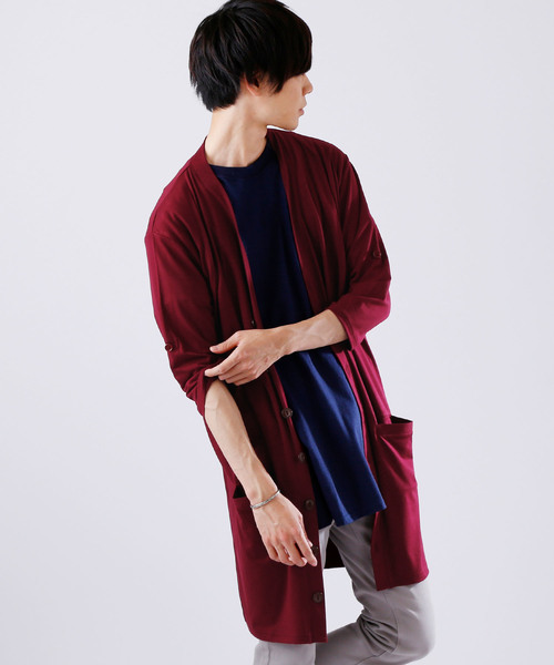 MONO-MART（モノマート）の「T/R ロング カーディガン ワイド(3/4スリーブ)（カーディガン/ボレロ・メンズ・ホワイト系その他/ブラック/グレー系その他/ブラウン系その他/オリーブ/ライトブルー/グレー系その他2/ネイビー/ブルー系その他/ラベンダー/ワイン・FREE）」の11枚目の写真