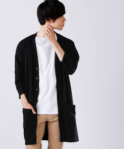 MONO-MART（モノマート）の「T/R ロング カーディガン ワイド(3/4スリーブ)（カーディガン/ボレロ・メンズ・ホワイト系その他/ブラック/グレー系その他/ブラウン系その他/オリーブ/ライトブルー/グレー系その他2/ネイビー/ブルー系その他/ラベンダー/ワイン・FREE）」の3枚目の写真