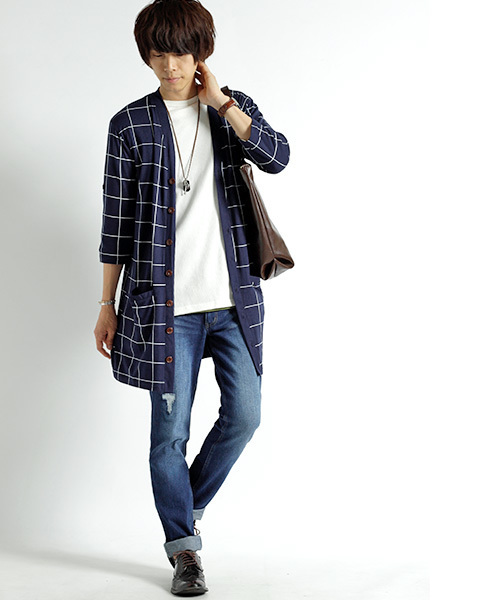 MONO-MART（モノマート）の「T/R ロング カーディガン ワイド(3/4スリーブ)（カーディガン/ボレロ・メンズ・ホワイト系その他/ブラック/グレー系その他/ブラウン系その他/オリーブ/ライトブルー/グレー系その他2/ネイビー/ブルー系その他/ラベンダー/ワイン・FREE）」の18枚目の写真