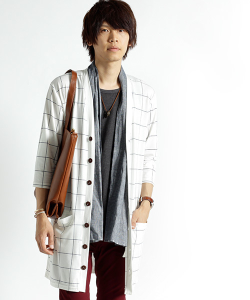 MONO-MART（モノマート）の「T/R ロング カーディガン ワイド(3/4スリーブ)（カーディガン/ボレロ・メンズ・ホワイト系その他/ブラック/グレー系その他/ブラウン系その他/オリーブ/ライトブルー/グレー系その他2/ネイビー/ブルー系その他/ラベンダー/ワイン・FREE）」の16枚目の写真