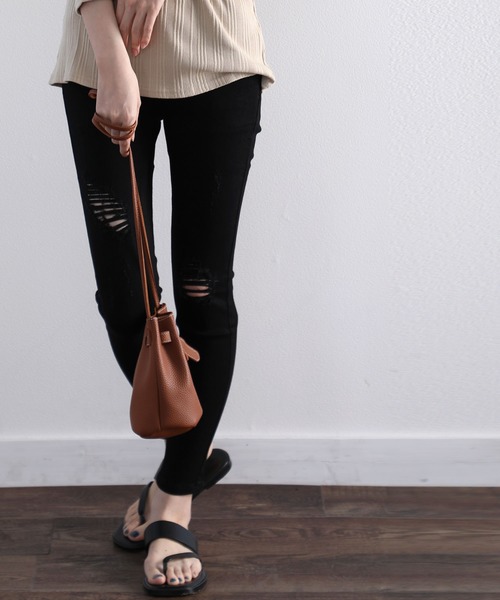 classicalelf（クラシカルエルフ）の「ダメージスキニーデニムパンツ（フルレングス）（デニムパンツ・レディース・サックスブルー/インディゴブルー/ブラック・73/58/61/70/67/76/64）」の9枚目の写真