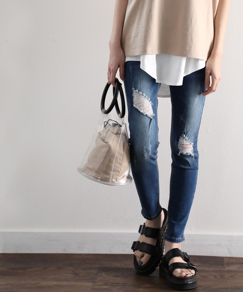 classicalelf（クラシカルエルフ）の「ダメージスキニーデニムパンツ（フルレングス）（デニムパンツ・レディース・サックスブルー/インディゴブルー/ブラック・73/58/61/70/67/76/64）」の12枚目の写真