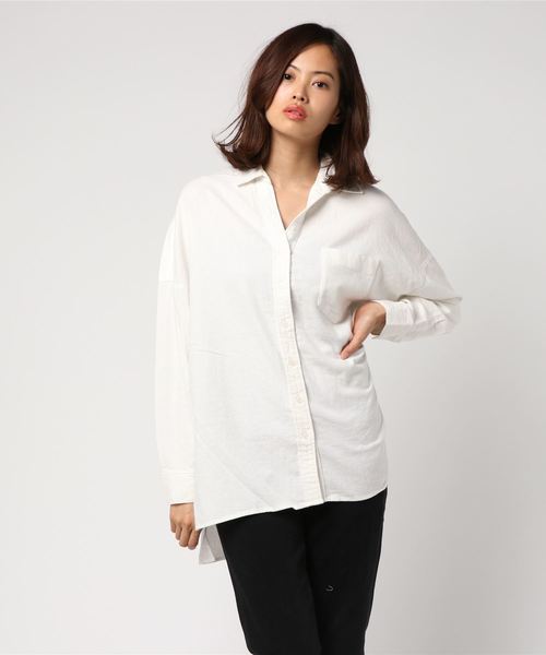 MOUSSY（マウジー）の「BIG SILHOUETTE SH（シャツ/ブラウス・レディース・カーキ/オフホワイト/オレンジ系その他/ダークブルー・FREE）」の10枚目の写真