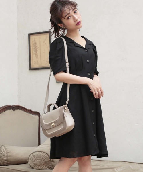 one after another NICE CLAUP（ワンアフターアナザーナイスクラップ）の「開襟ミニワンピース（ワンピース・レディース・ブラック/ブルー/ベージュ系その他/ピンク系その他・FREE）」の2枚目の写真