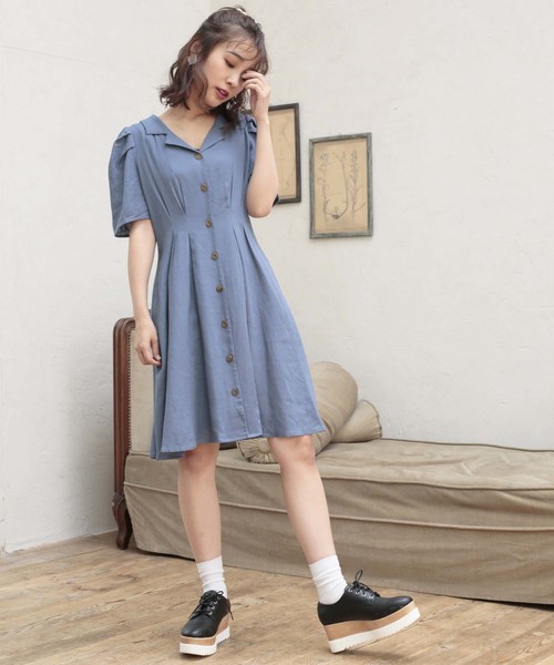 one after another NICE CLAUP（ワンアフターアナザーナイスクラップ）の「開襟ミニワンピース（ワンピース・レディース・ブラック/ブルー/ベージュ系その他/ピンク系その他・FREE）」の9枚目の写真