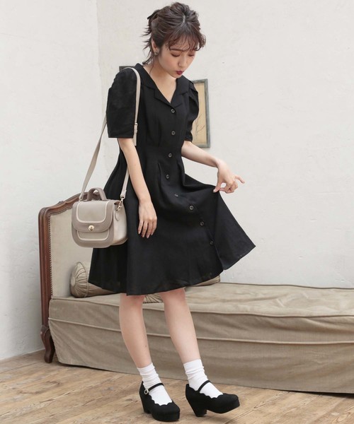 one after another NICE CLAUP（ワンアフターアナザーナイスクラップ）の「開襟ミニワンピース（ワンピース・レディース・ブラック/ブルー/ベージュ系その他/ピンク系その他・FREE）」の15枚目の写真