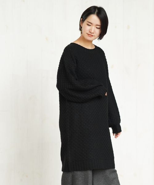 rps（アールピーエス）の「ラーベン編みニットワンピース（ワンピース・レディース・ブラック/ネイビー/オフホワイト/ボルドー/杢グレー・M）」の3枚目の写真