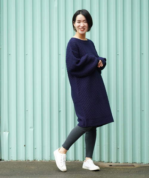 rps（アールピーエス）の「ラーベン編みニットワンピース（ワンピース・レディース・ブラック/ネイビー/オフホワイト/ボルドー/杢グレー・M）」の16枚目の写真