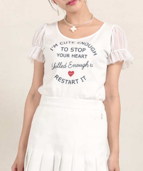 MILK（ミルク）の「CUTE Tシャツ（Tシャツ/カットソー・レディース・ネイビー/オフホワイト/ホワイト×ピンク・FREE）」の2枚目の写真