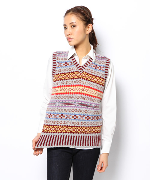 fennica(フェニカ)の「Jamieson's Knitwear×fennica / Vネックベスト 【Women's】(ベスト・レディース・グレー/グリーン/オレンジ系その他/その他1・SMALL/X-SMALL)」の1枚目の写真