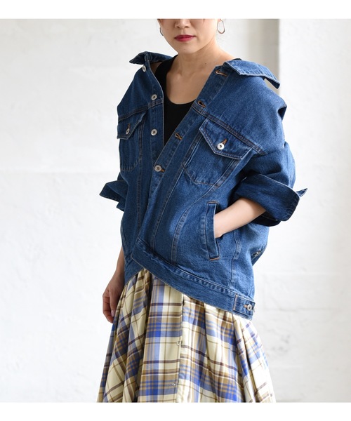 LHELBIE(レルビエ)の「オーバーサイズバックタックボタンデニムGジャン(デニムジャケット・レディース・インディゴブルー/ブルー・M)」の3枚目の写真