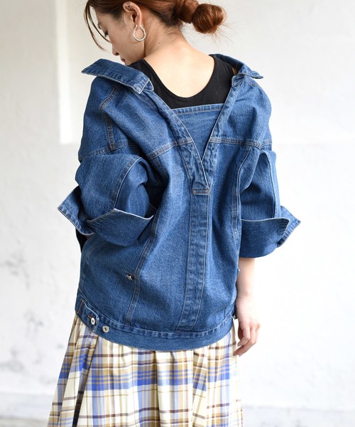 LHELBIE(レルビエ)の「オーバーサイズバックタックボタンデニムGジャン(デニムジャケット・レディース・インディゴブルー/ブルー・M)」の5枚目の写真