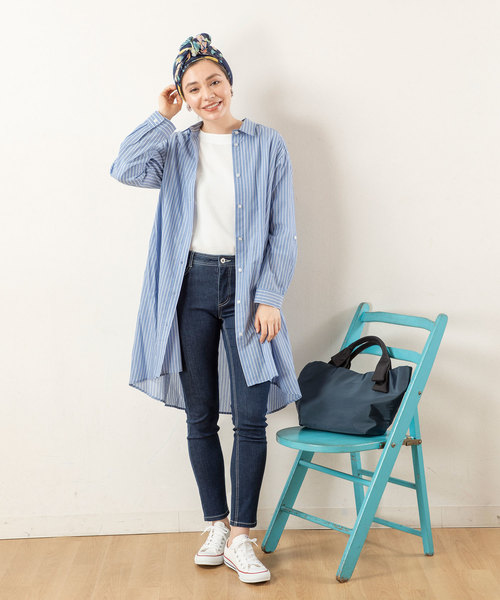 Petit Honfleur（プチオンフルール）の「◇カタログ掲載◇ストライプシャツワンピース（シャツワンピース・レディース・ネイビー/ブルー・11号/9号/13号）」の2枚目の写真