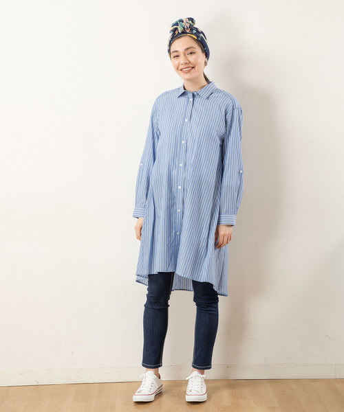 Petit Honfleur（プチオンフルール）の「◇カタログ掲載◇ストライプシャツワンピース（シャツワンピース・レディース・ネイビー/ブルー・11号/9号/13号）」の8枚目の写真