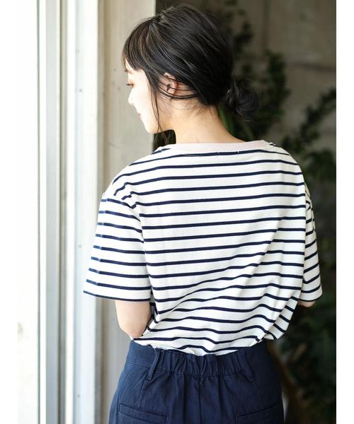 CRAFT STANDARD BOUTIQUE（クラフトスタンダードブティック）の「衿配色ボーダーカットBIGプルオーバー●（Tシャツ/カットソー・レディース・ネイビー/アイボリー・L/M）」の12枚目の写真