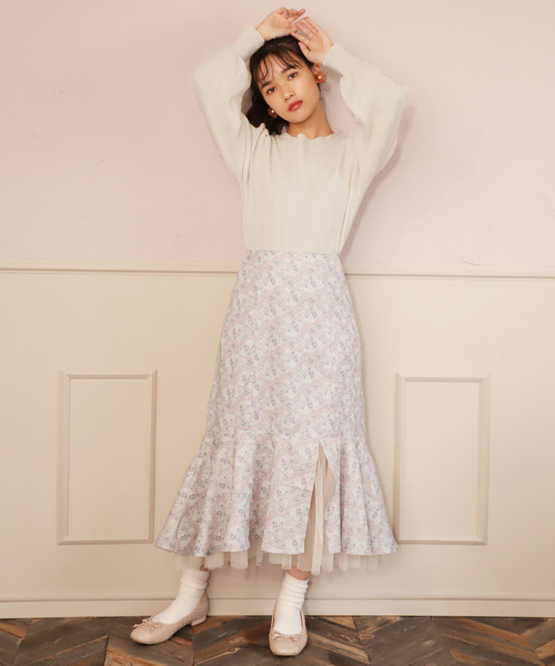 one after another NICE CLAUP（ワンアフターアナザーナイスクラップ）の「【Flower Collection】フラワー裾チュールスカート（スカート・レディース・ブラウン/ラベンダー・FREE）」の17枚目の写真