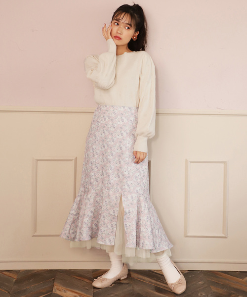 one after another NICE CLAUP（ワンアフターアナザーナイスクラップ）の「【Flower Collection】フラワー裾チュールスカート（スカート・レディース・ブラウン/ラベンダー・FREE）」の20枚目の写真