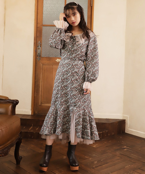 one after another NICE CLAUP（ワンアフターアナザーナイスクラップ）の「【Flower Collection】フラワー裾チュールスカート（スカート・レディース・ブラウン/ラベンダー・FREE）」の12枚目の写真