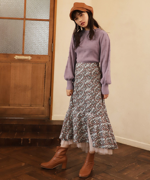 one after another NICE CLAUP（ワンアフターアナザーナイスクラップ）の「【Flower Collection】フラワー裾チュールスカート（スカート・レディース・ブラウン/ラベンダー・FREE）」の15枚目の写真