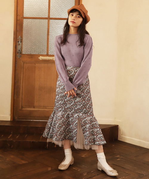 one after another NICE CLAUP（ワンアフターアナザーナイスクラップ）の「【Flower Collection】フラワー裾チュールスカート（スカート・レディース・ブラウン/ラベンダー・FREE）」の18枚目の写真