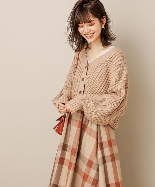 natural couture（ナチュラルクチュール）の「畦編みざっくりカーディガン（カーディガン/ボレロ・レディース・ベージュ/ブラウン/アイボリー/ボルドー/マスタード/ラベンダー・FREE）」の3枚目の写真