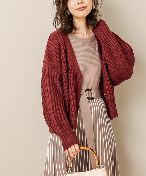 natural couture（ナチュラルクチュール）の「畦編みざっくりカーディガン（カーディガン/ボレロ・レディース・ベージュ/ブラウン/アイボリー/ボルドー/マスタード/ラベンダー・FREE）」の6枚目の写真