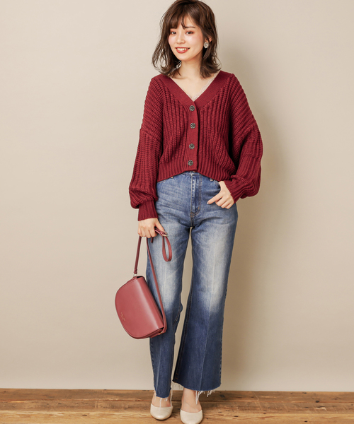 natural couture（ナチュラルクチュール）の「畦編みざっくりカーディガン（カーディガン/ボレロ・レディース・ベージュ/ブラウン/アイボリー/ボルドー/マスタード/ラベンダー・FREE）」の15枚目の写真