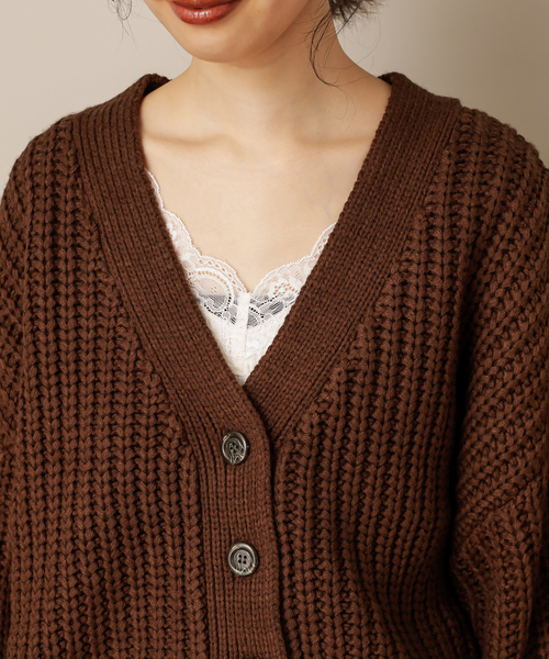 natural couture（ナチュラルクチュール）の「畦編みざっくりカーディガン（カーディガン/ボレロ・レディース・ベージュ/ブラウン/アイボリー/ボルドー/マスタード/ラベンダー・FREE）」の16枚目の写真