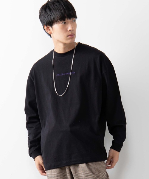 WEGO（ウィゴー）の「WEGO/カラーロゴ刺繍ロンＴ（Tシャツ/カットソー・メンズ・ホワイト/ブラック/パープル・MEDIUM/LARGE）」の3枚目の写真