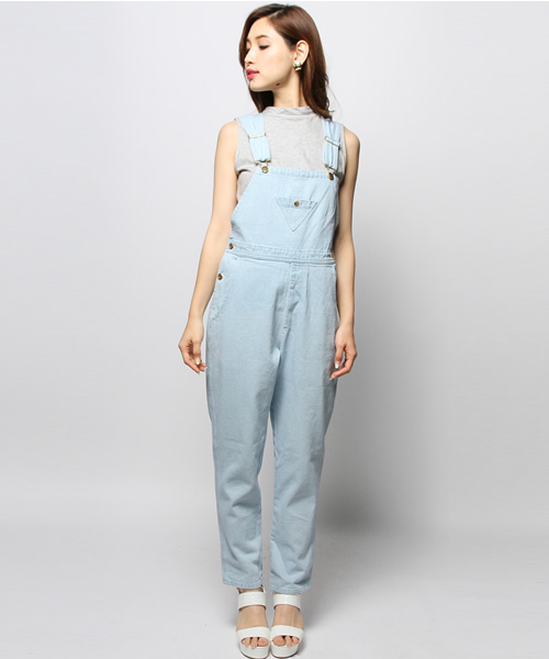 goocy(グースィー)の「サンカクポケットオーバーオール(サロペット/オーバーオール・レディース・ホワイト/ブルー・FREE)」の3枚目の写真