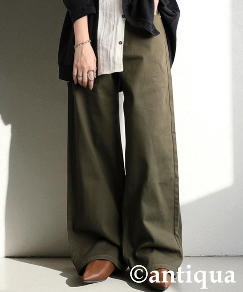 antiqua(アンティカ)の「ワイドデニムパンツ(デニムパンツ・レディース・ブルー/ノンウォッシュ/カーキ/キャメル/ブラック/ナチュラル・S/M/L)」の4枚目の写真
