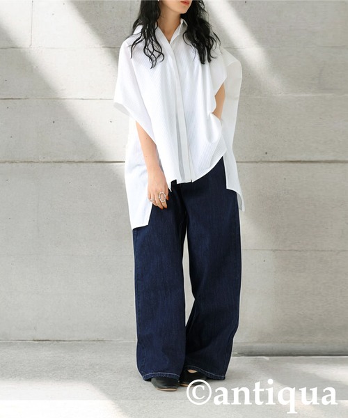 antiqua(アンティカ)の「ワイドデニムパンツ(デニムパンツ・レディース・ブルー/ノンウォッシュ/カーキ/キャメル/ブラック/ナチュラル・S/M/L)」の21枚目の写真