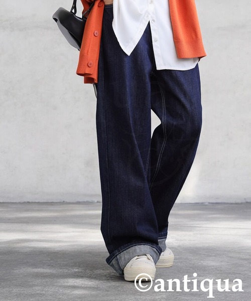 antiqua(アンティカ)の「ワイドデニムパンツ(デニムパンツ・レディース・ブルー/ノンウォッシュ/カーキ/キャメル/ブラック/ナチュラル・S/M/L)」の20枚目の写真